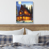 森の中のログキャビン雪の風景アート キャンバスプリント (インサイチュ (寝室))