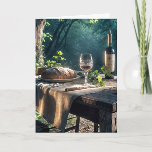 森の中のワインと感謝祭のテーブル カード (正面)