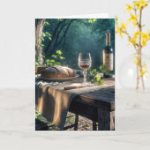森の中のワインと感謝祭のテーブル カード (黄色い花)