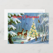 森の中のヴィンテージのクリスマスの動物ポストカード シーズンポストカード (正面/裏面)