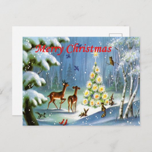 森の中のヴィンテージのクリスマスの動物ポストカード シーズンポストカード (正面/裏面)