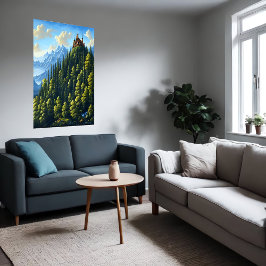 森の中の丘の上の城 | AIアートポスター ポスター