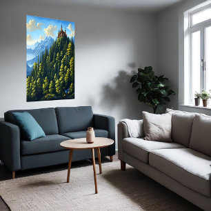 森の中の丘の上の城   AIアートポスター ポスター