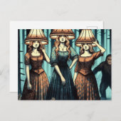 森の中の人でランプシェードの帽子とビッグフット ポストカード (正面/裏面)