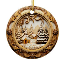 森の中の冬のキャビンを見る3D木材