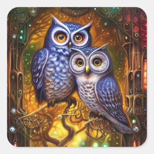 森の中の冬のフクロウSteampunkゴシックデジタル スクエアシール (正面)