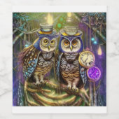 森の中の冬のフクロウSteampunkゴシックデジタル ワインラベル (シングルラベル)