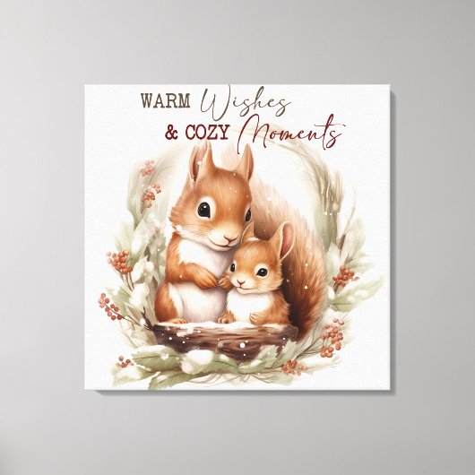 森の中の冬のリスChristms キャンバスプリント (正面)