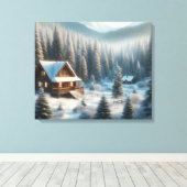 森の中の冬の小屋 キャンバスプリント (インサイチュ (ウッドフロア))