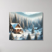 森の中の冬の小屋 キャンバスプリント (正面)