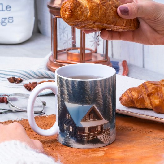 森の中の冬の小屋 コーヒーマグカップ