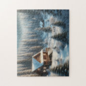 森の中の冬の小屋 ジグソーパズル (縦)