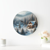 森の中の冬の小屋 ラージ壁時計 (ホーム)