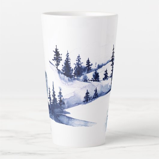 森の中の冬の木トナカイ カフェラテマグ (正面)