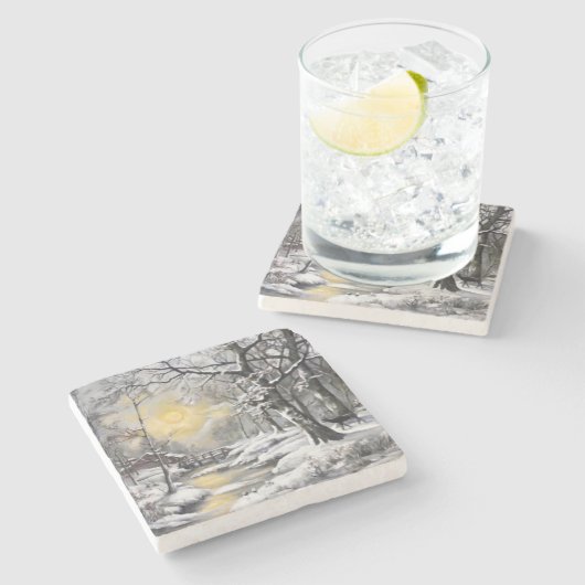 森の中の冬 ストーンコースター (横)