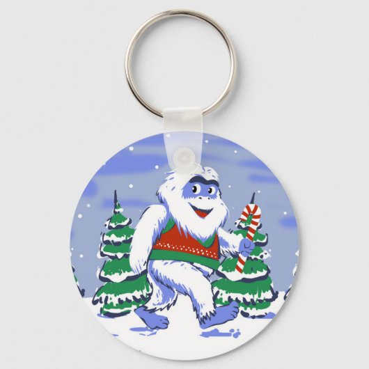 森の中の可愛いイエティのクリスマス キーホルダー (正面)