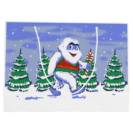 森の中の可愛いイエティのクリスマス ラージペーパーバッグ (裏面)