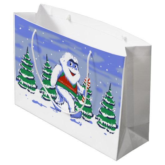 森の中の可愛いイエティのクリスマス ラージペーパーバッグ (裏面アングル)