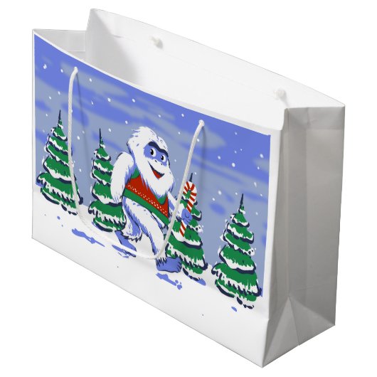 森の中の可愛いイエティのクリスマス ラージペーパーバッグ (正面アングル)