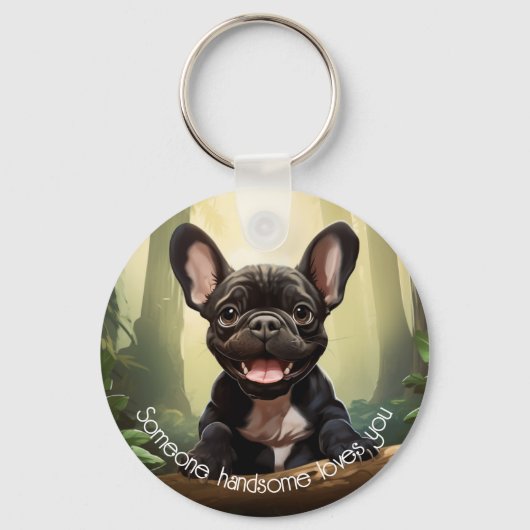 😍森の中の可愛いフレンチブルドッグの子犬 キーホルダー (正面)