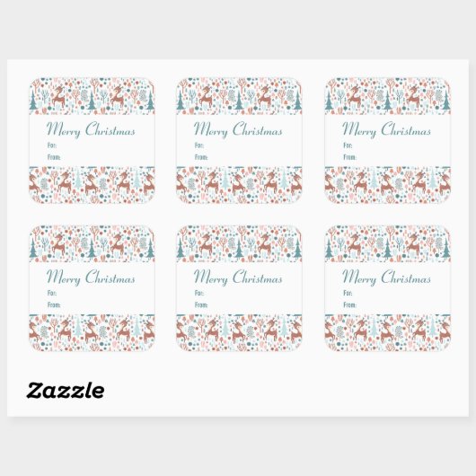 森の中の可愛い鹿お洒落のクリスマス スクエアシール (シート)