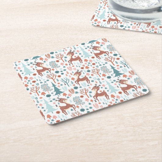 森の中の可愛い鹿お洒落のクリスマス スクエアペーパーコースター (アングル)