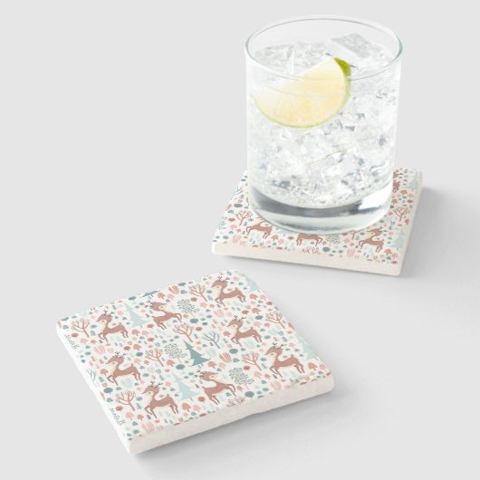 森の中の可愛い鹿お洒落のクリスマス ストーンコースター (横)