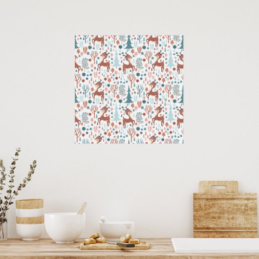 森の中の可愛い鹿お洒落のクリスマス ポスター (キッチン)