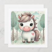 森の中の可愛お洒落いポニーあいさつカード (正面/裏面)