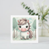 森の中の可愛お洒落いポニーあいさつカード (スタンド正面)