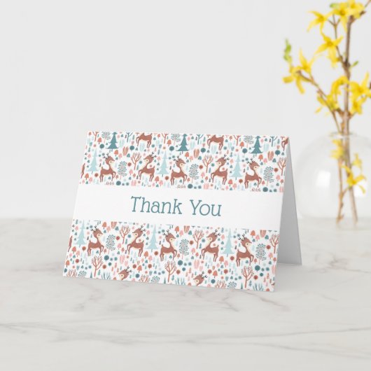森の中の可愛お洒落い鹿ありがとう カード (黄色い花)