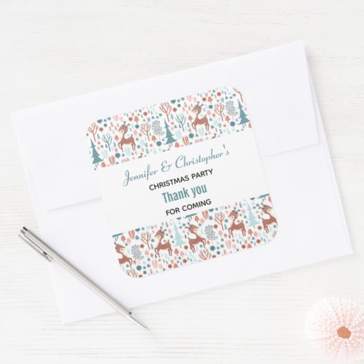 森の中の可愛お洒落い鹿ありがとう スクエアシール (封筒)