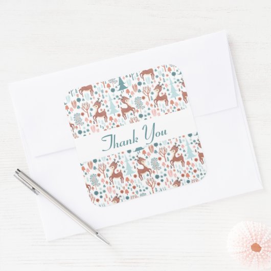 森の中の可愛お洒落い鹿ありがとう スクエアシール (封筒)