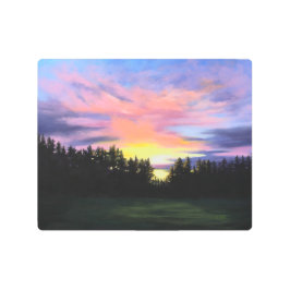 森の中の夕日 メタルプリント