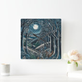 森の中の夜 スクエア壁時計 (ホーム)