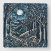 森の中の夜 スクエア壁時計 (正面)