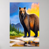 森の中の大きな熊 | AIアートポスター ポスター (正面)