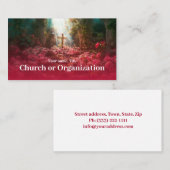 森の中の宗教的な聖なる十字架ピンクのローズカーペット 名刺 (正面/裏面)