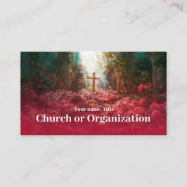 森の中の宗教的な聖なる十字架ピンクのローズカーペット 名刺