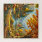 森の中の居心地の良いキャビン ジグソーパズル (横)