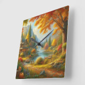 森の中の居心地の良いキャビン スクエア壁時計 (傾斜)