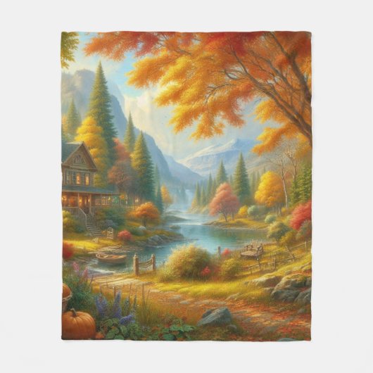 森の中の居心地の良いキャビン フリースブランケット (正面)