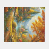 森の中の居心地の良いキャビン フリースブランケット (正面(横))