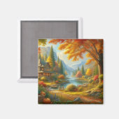 森の中の居心地の良いキャビン マグネット (正面/裏面)