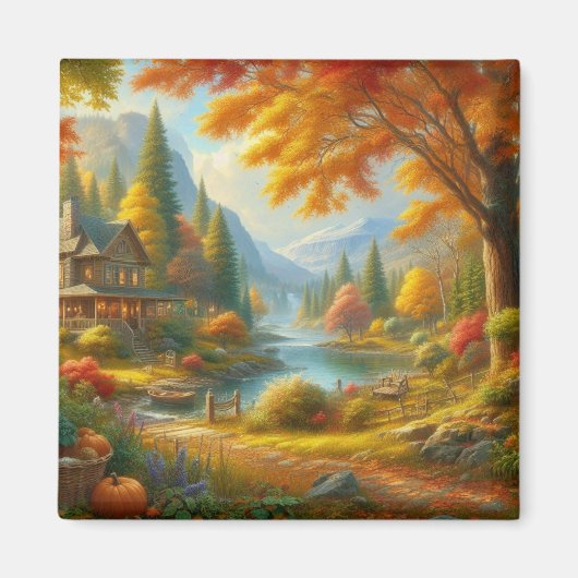 森の中の居心地の良いキャビン マグネット (正面)