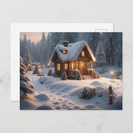 森の中の居心地の良い冬小屋 ポストカード (正面/裏面)