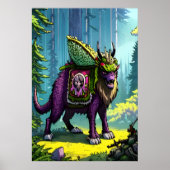 森の中の恐ろしい紫色の獣 | AIアートポスター ポスター (正面)