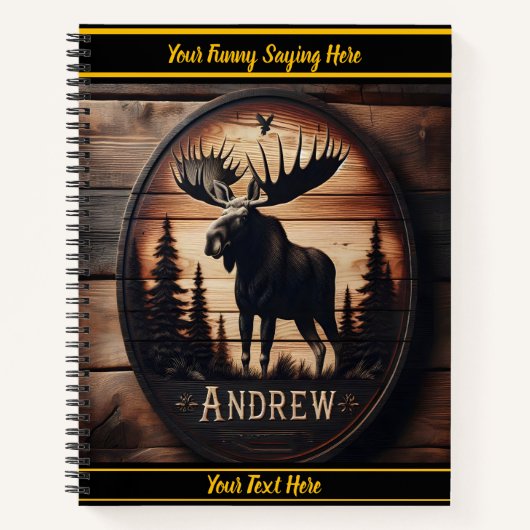 森の中の木彫りのムース ノートブック (正面)