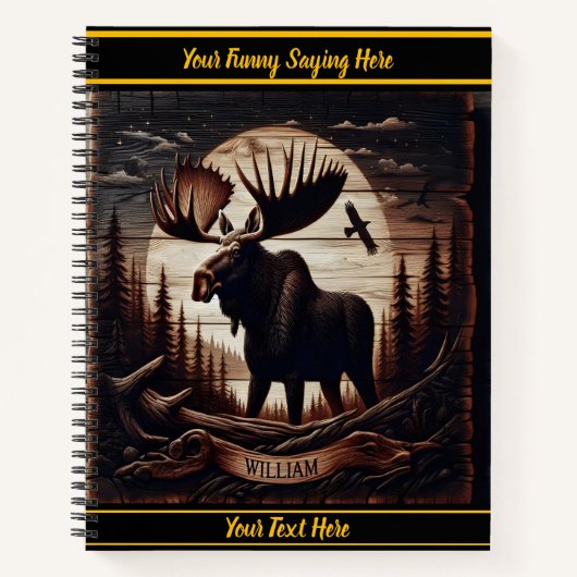 森の中の木彫りのムース ノートブック (正面)
