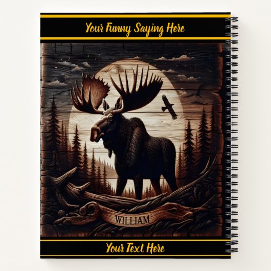 森の中の木彫りのムース ノートブック (裏面)